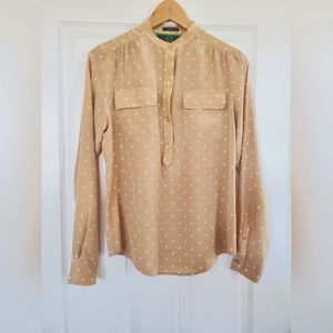 C. Wonder - Gold & White Polka Dot 100% Silk Blouse, Size S